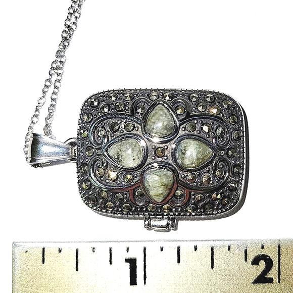NEW! Malagasy Labradorite & Swiss Marcasite Pendant in Black Oxidized Stainless - Picture 5 of 15